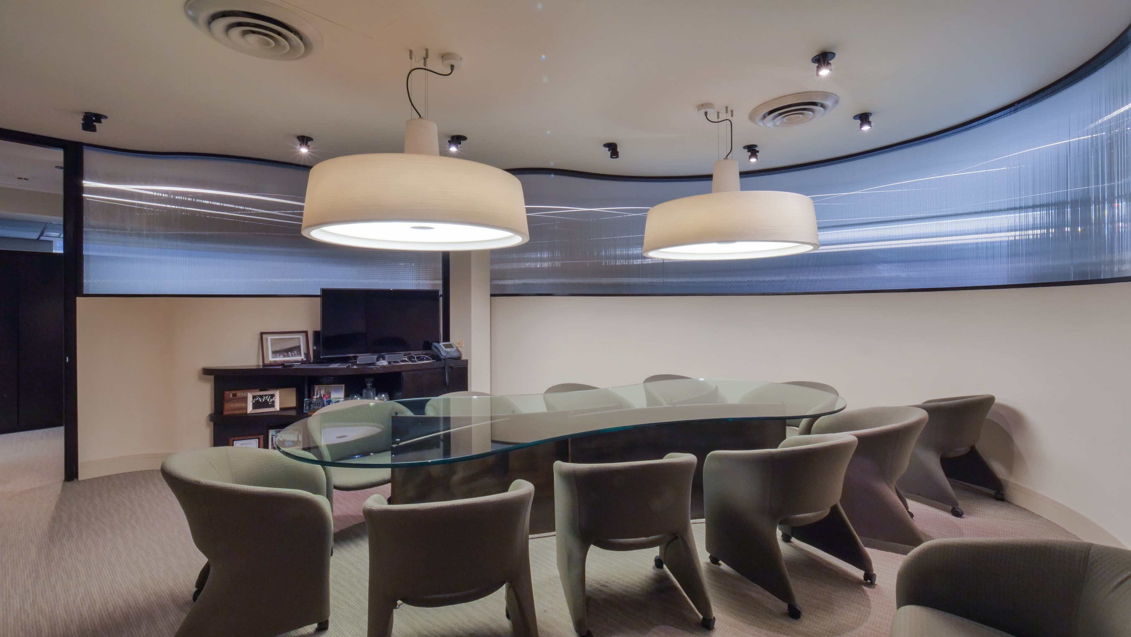 A finished conference room at 355 Main, indicative of the Class A interior standard for ground-floor suites.